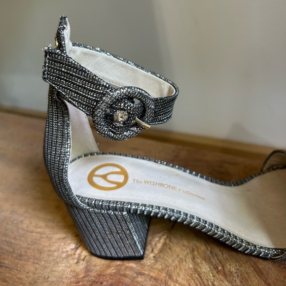 Silver block heels with ankle strap. Size 7. - Picture 3 of 4